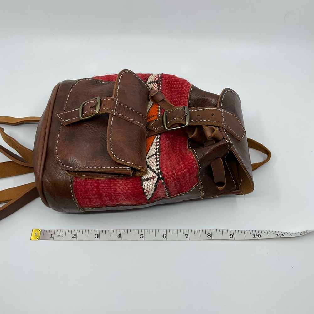 Vintage Southwestern | Tapestry Leather Mini Backpack | Boho - Picture 5 of 7